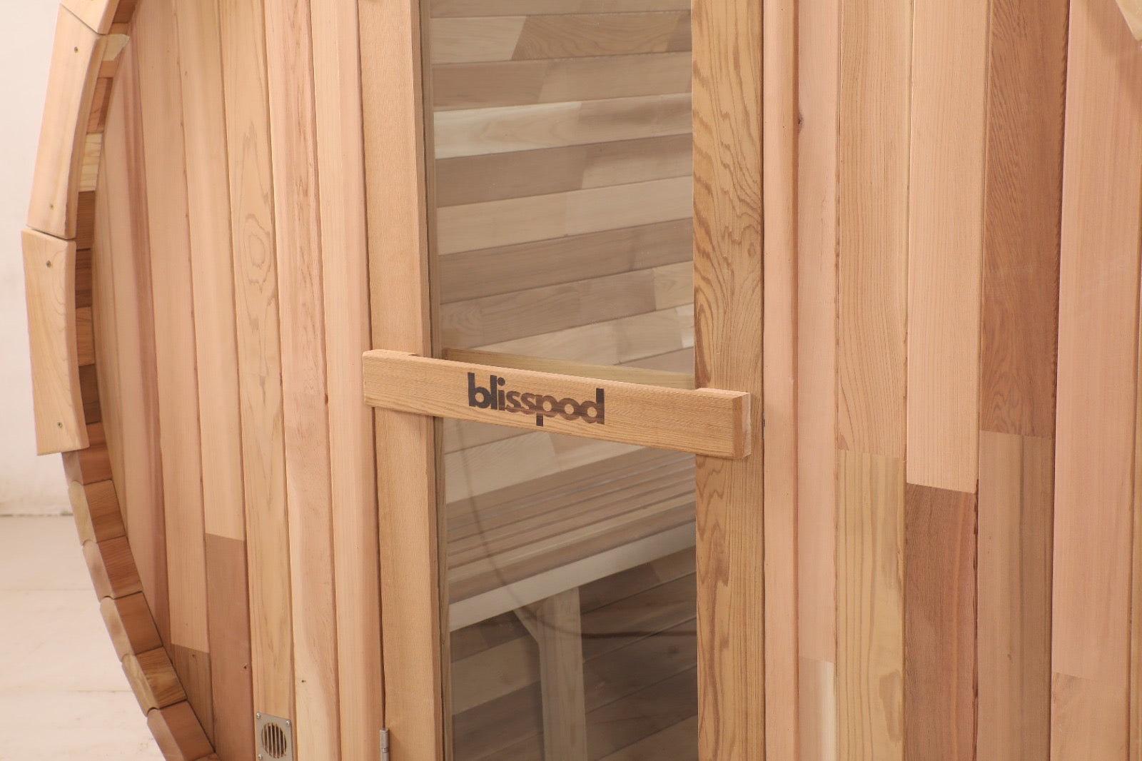 Blisspod | Prague | Canadian Red Cedar Outdoor Steam Barrel Sauna | Full Glass Back